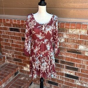 Shabby Chic Floral Print Winnie 3/4 Sleeve Scoop Neck Tiered Ruffle Hem Dress
